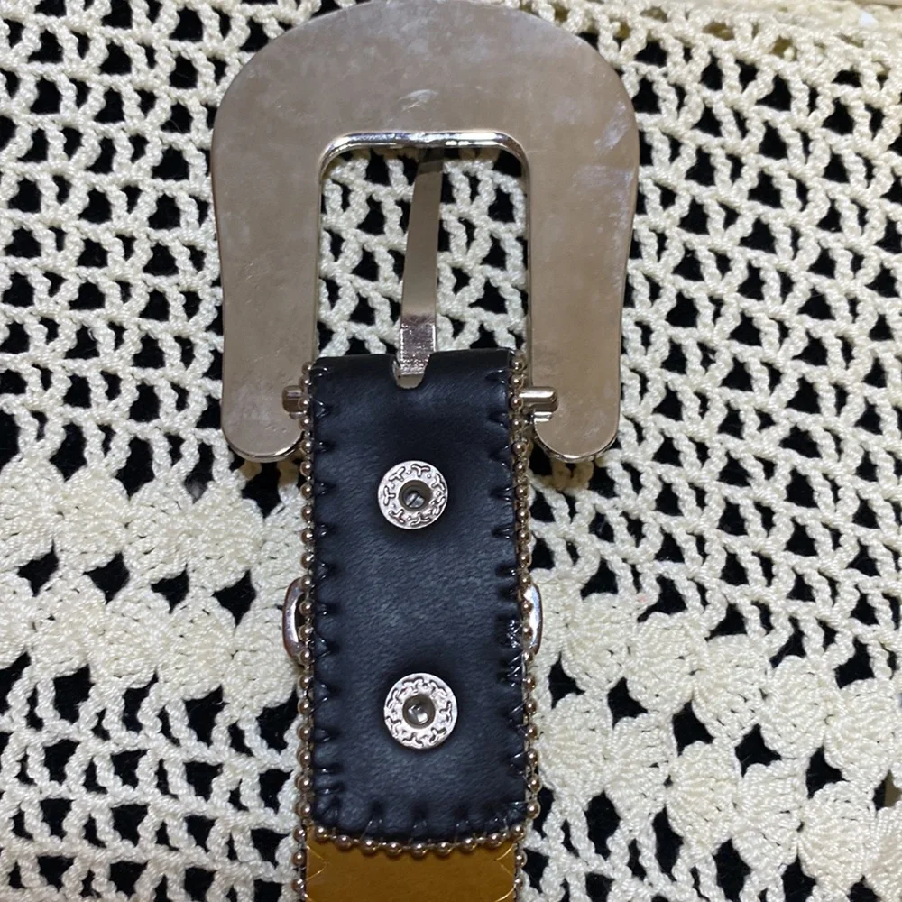 Nocona silvery western black belt with gems and hearts bling